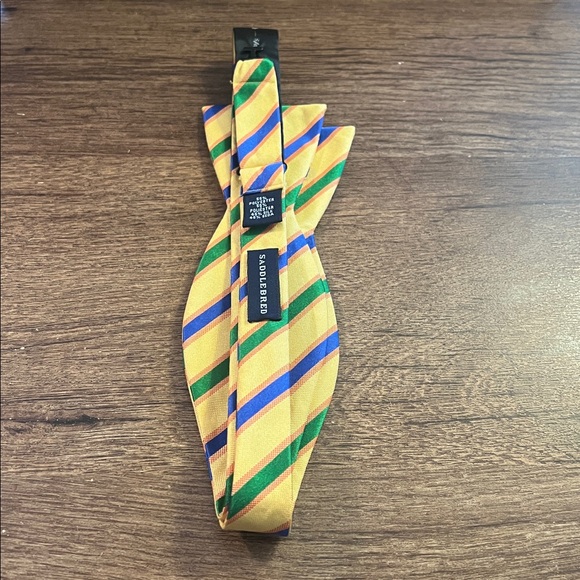 Saddlebred Gold and Blue Striped Bow Tie - Picture 2 of 4